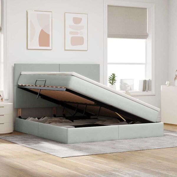 vidaXL Opslag bed met matras Lichtgrijs 180 x 200 cm Fluweel