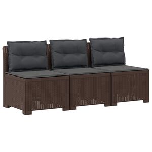 vidaXL 3-zits tuinbank met kussens in rattanlook PP Bruin
