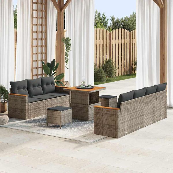 vidaXL Tuin Sofa Set met kussen met opslag Grijs Poly riet