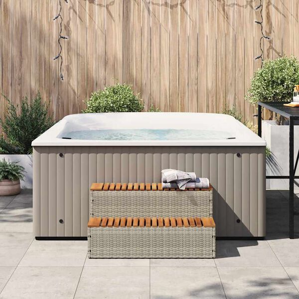 vidaXL Hottub-opstap 100x50x50,5 cm poly rattan&massief acaciahout