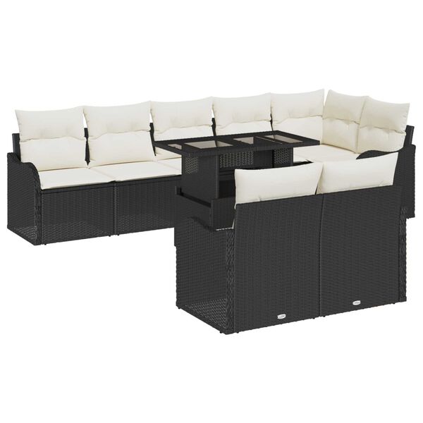 vidaXL Tuin Sofa Set met kussen met kussen 9 pcs Zwart Poly Rattan