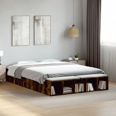 vidaXL Bedframe bewerkt hout gerookt eikenkleurig 150x200 cm