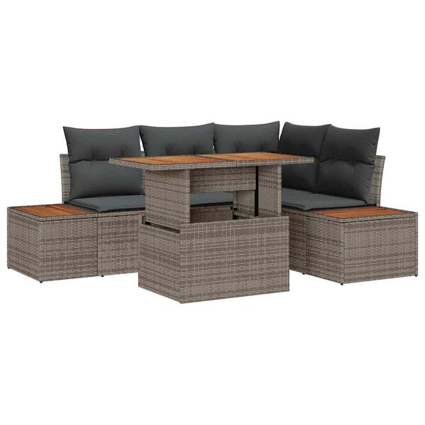 vidaXL Tuin Sofa Set met opslag 5 pcs Grijs Poly riet