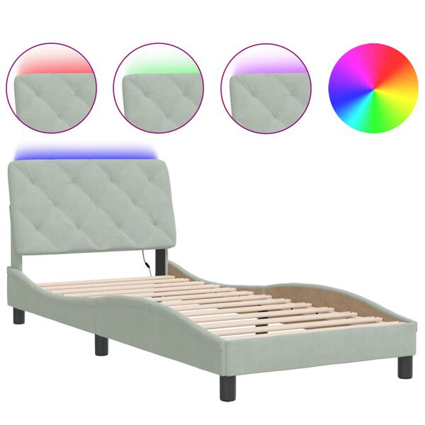 vidaXL Bedframe met LED zonder matras fluweel lichtgrijs 90x190 cm