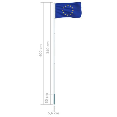 vidaXL Vlag met vlaggenmast Europa 4 m aluminium