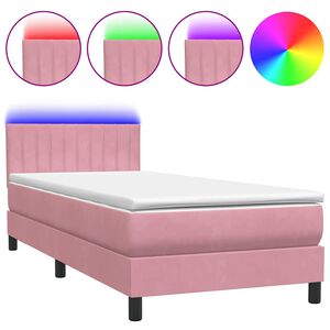 vidaXL Boxspring met matras en LED fluweel roze 100x220 cm