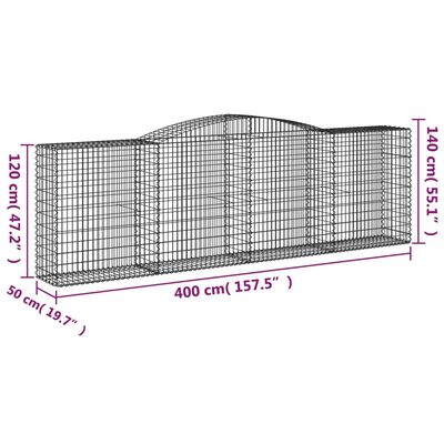 vidaXL Schanskorven 2 st gewelfd 400x50x120/140 cm ijzer