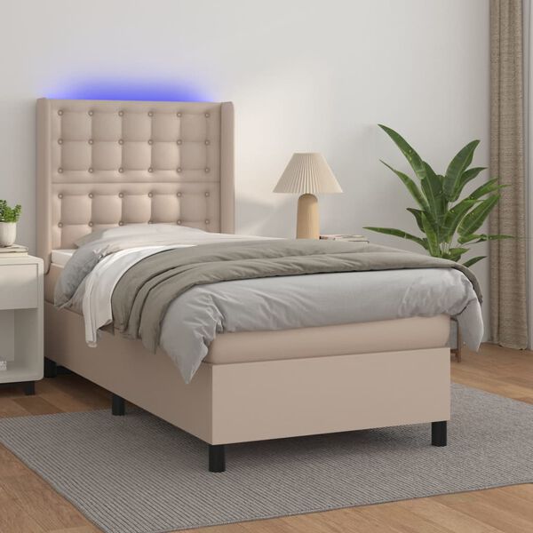 vidaXL Boxspring met matras en LED kunstleer cappuccinokleur 80x200 cm