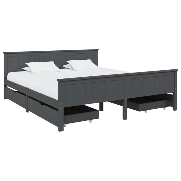 vidaXL Bedframe met 4 lades massief grenenhout donkergrijs 180x200 cm