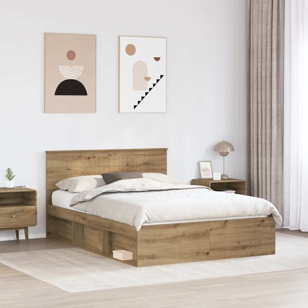 vidaXL Bedframe Ambachtelijk eiken 135 x 190 cm Massief grenenhout
