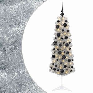 vidaXL Smalle kunstkerstboom met kerstballen 150 cm 150 LED's Warmwit