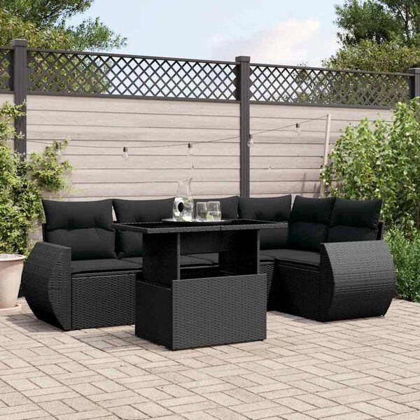 vidaXL 6-delige Loungeset met kussens poly rattan zwart