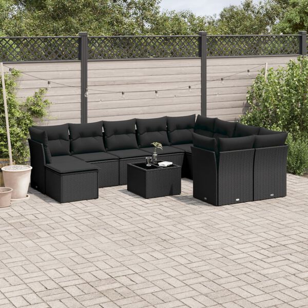 vidaXL 11-delige Loungeset met kussens poly rattan zwart