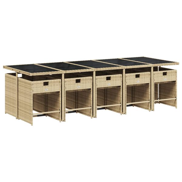 vidaXL 11-delige Tuinset met kussens poly rattan beige