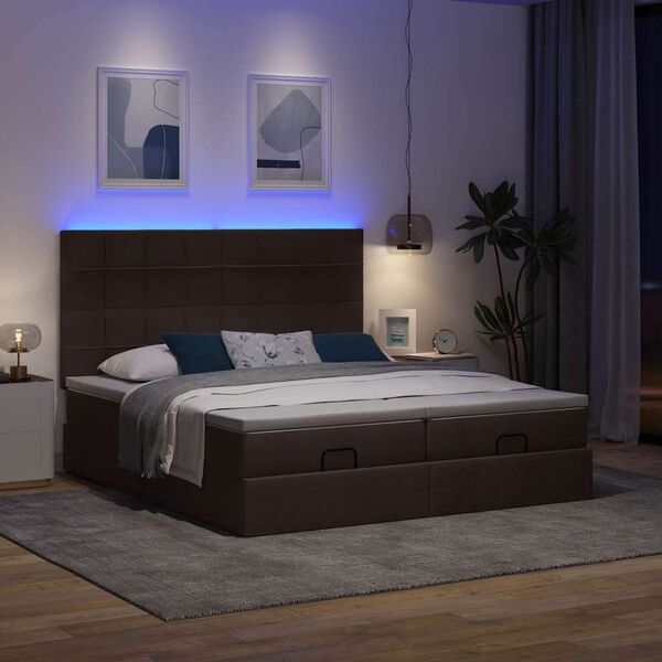 vidaXL Ottoman bed met matrassen en LED's 180x200cm stof donkerbruin