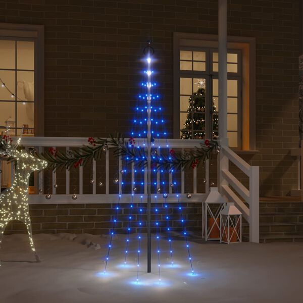 vidaXL Vlaggenmast kerstboom 108 LED's blauw 180 cm