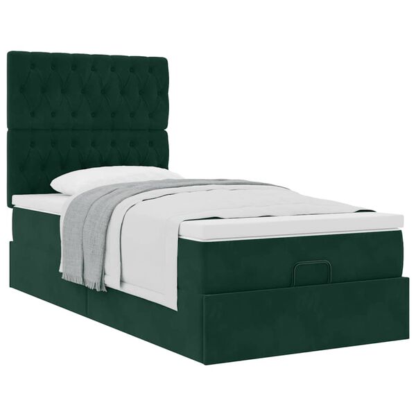 vidaXL Ottoman bed met matrassen 90x190cm fluweel donkergroen