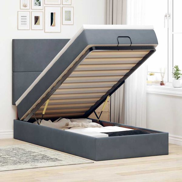vidaXL Ottoman bed met matrassen en LED's 80x200cm fluweel donkergrijs