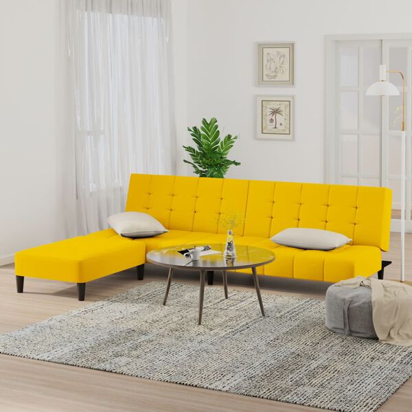 vidaXL Slaapbank 2-zits met voetenbank fluweel geel