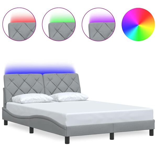 vidaXL Bedframe met LED zonder matras stof 140x200 cm lichtgrijs
