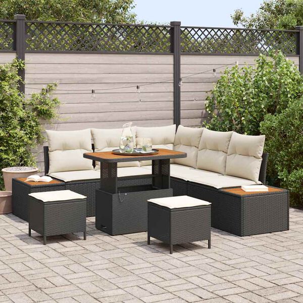 vidaXL Tuinbankenset 8 pcs Zwart poly rattan