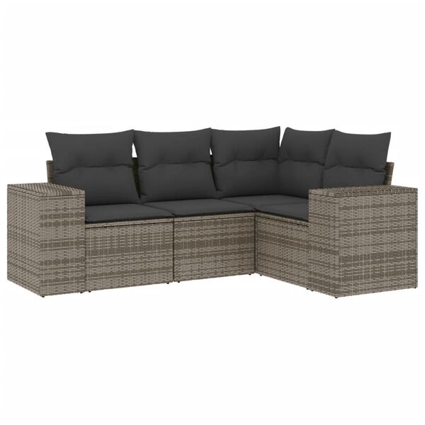 vidaXL 4-delige Loungeset met kussens poly rattan grijs