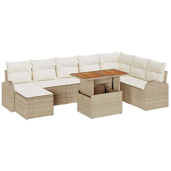 vidaXL Tuin Sofa Set met kussen 9 pcs beige en cr&egrave;mekleurig