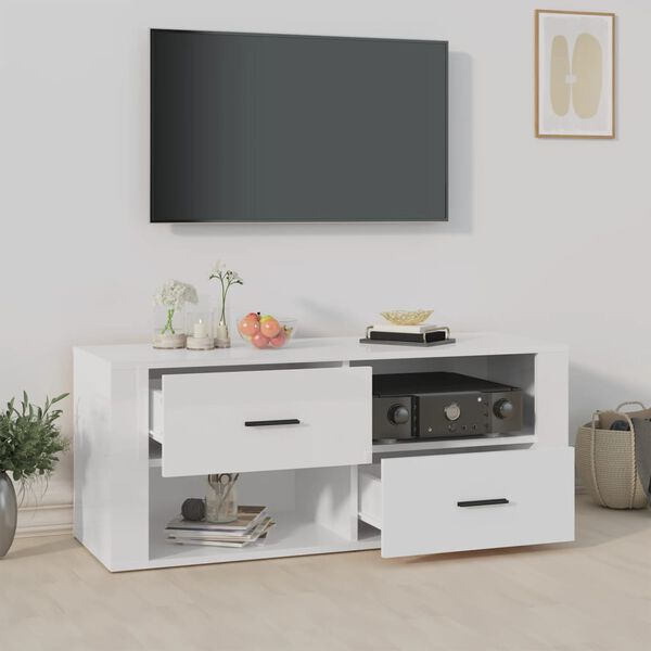 vidaXL Tv-meubel 100x35x40 cm bewerkt hout hoogglans wit