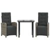 vidaXL 3-delige Bistroset met kussens poly rattan grijs