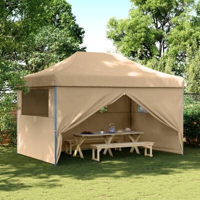 vidaXL Partytent inklapbaar pop-up met 4 zijwanden beige