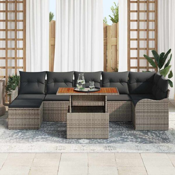 vidaXL Tuin Sofa Set met kussen met opslag 8 pcs Grijs