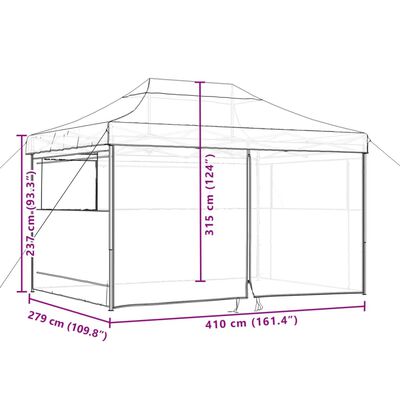 vidaXL Partytent inklapbaar pop-up met 4 zijwanden bruin