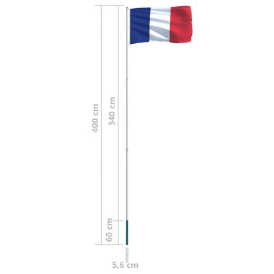 vidaXL Vlag met vlaggenmast Frankrijk 4 m aluminium
