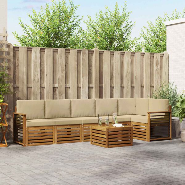vidaXL Hoekbank Set 7 pcs Natuurlijk en Beige Massief Acaciahout
