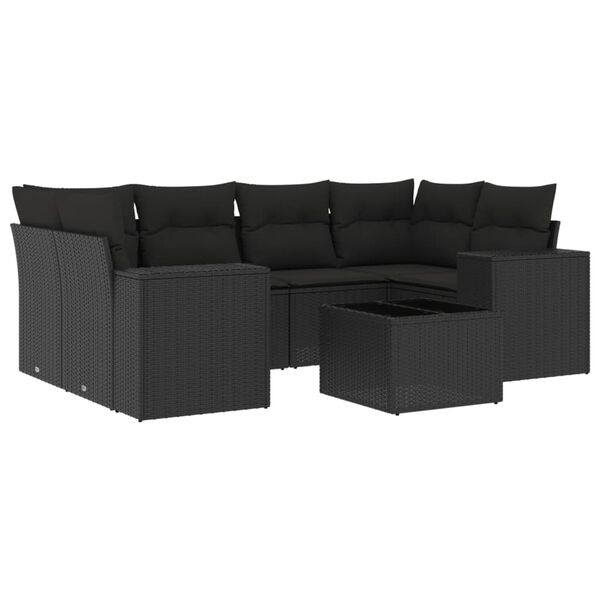 vidaXL 7-delige Loungeset met kussens poly rattan zwart