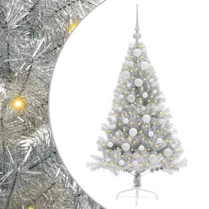 vidaXL Kunstmatig Voorverlicht Kerstboom met 150 LED Zilver 120 cm PET