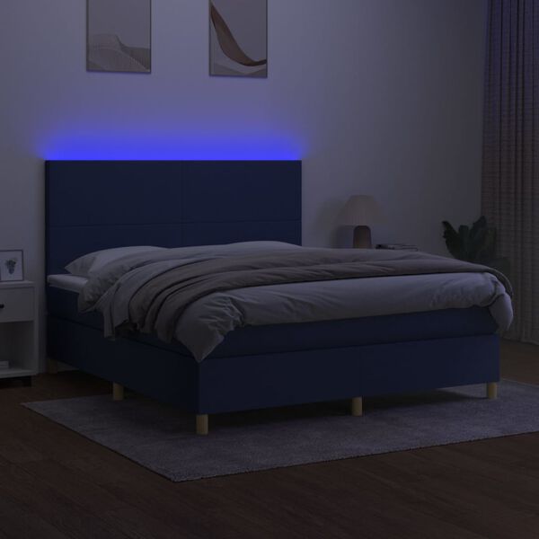 vidaXL Boxspring met matras en LED stof blauw 180x200 cm