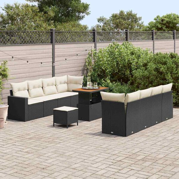 vidaXL Tuinbankenset 11 pcs Zwart poly rattan