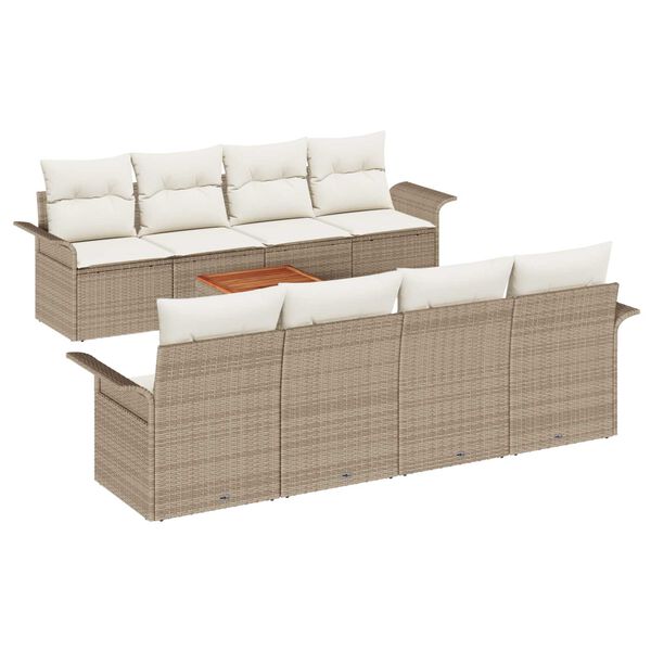 vidaXL Tuinbankenset met kussen 9 pcs Beige poly rattan