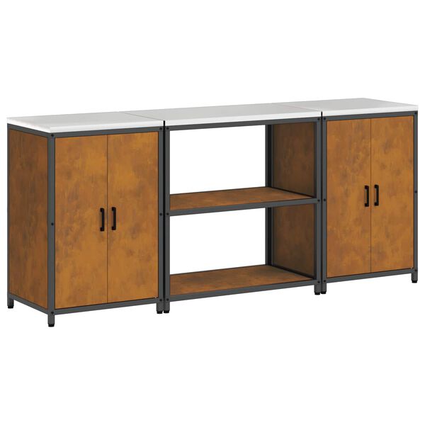 vidaXL Keukenopslag set met plank met opslag 3 pcs Roestig Cortenstaal