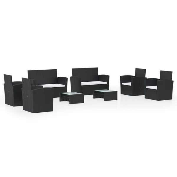 vidaXL 8-delige Loungeset met kussens poly rattan zwart
