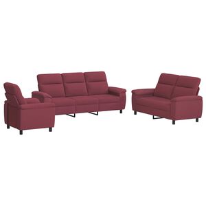 vidaXL Bankstel 3 pcs Wijnrood Stof