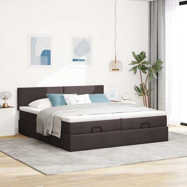 vidaXL Ottoman bed met matrassen en LED's 200x200cm stof donkerbruin