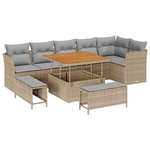 vidaXL Tuinbankenset 9 pcs Beige poly rattan