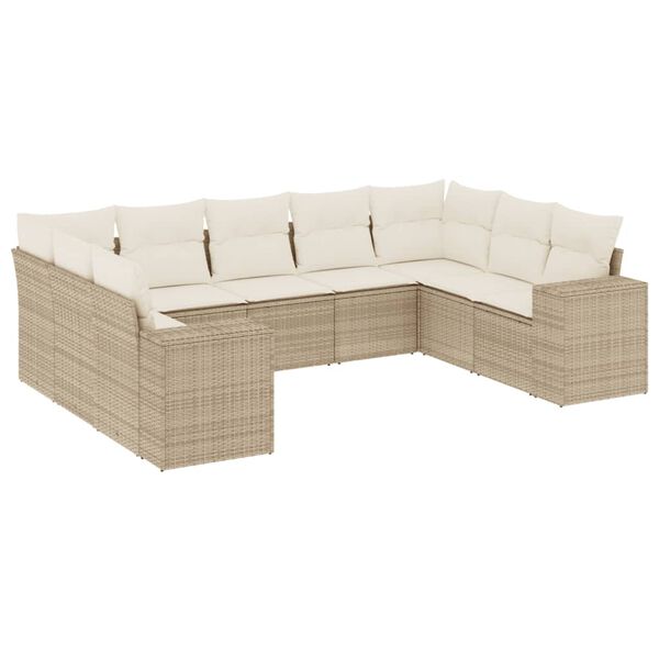 vidaXL 9-delige Loungeset met kussens poly rattan beige