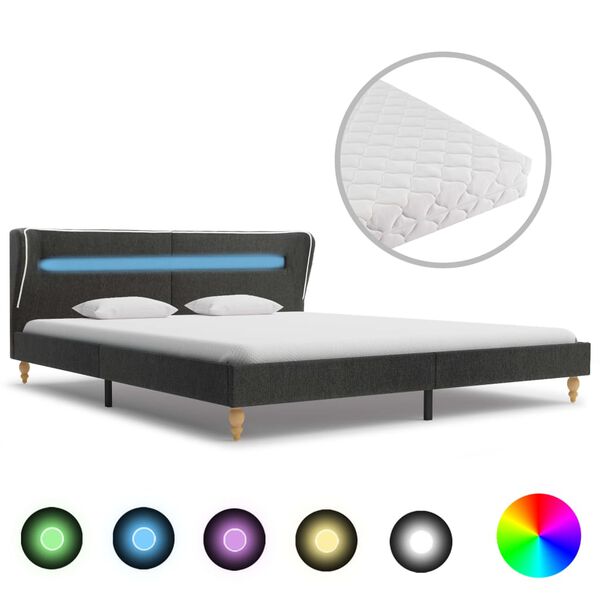 vidaXL Bed met LED en matras jute donkergrijs 180x200 cm