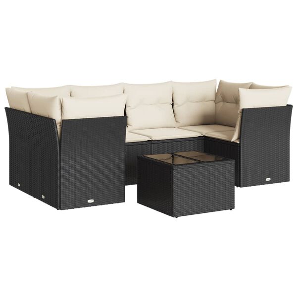vidaXL 7-delige Loungeset met kussens poly rattan zwart