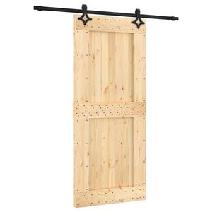 vidaXL Schuifdeur Naturel en Zwart 90 x 210 cm Massief Grenenhout