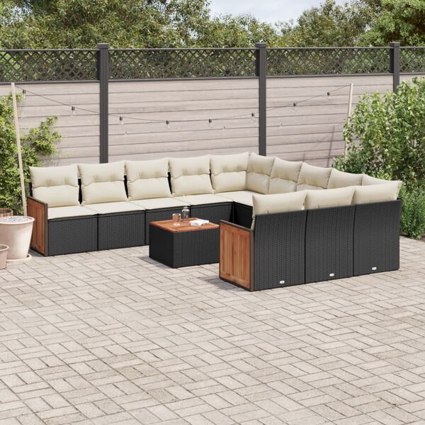 vidaXL 12-delige Loungeset met kussens poly rattan zwart