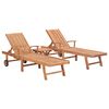 vidaXL Ligbedden 2 st met tafel massief teakhout